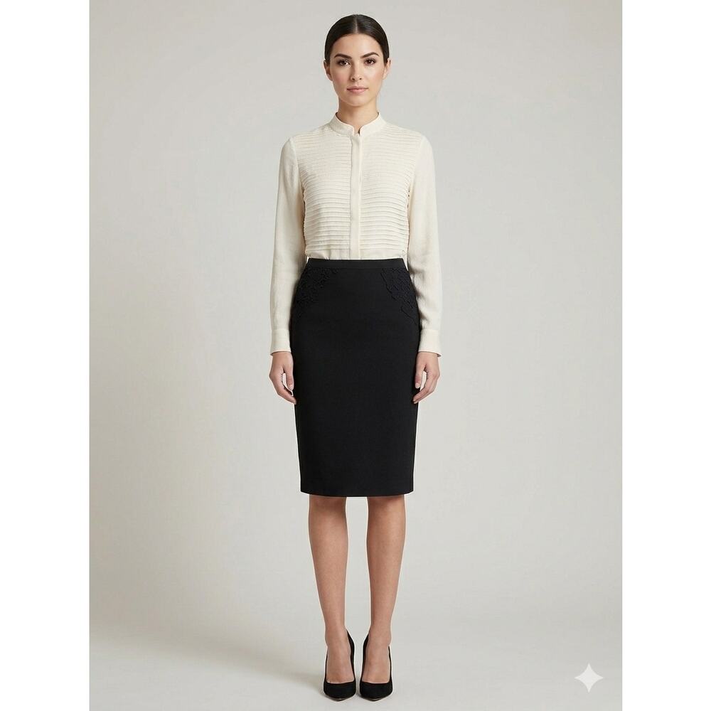 Elie Tahari Harla Black Lace Pencil Vintage Skirt Size 0 Quiet Luxury Office Y2K
